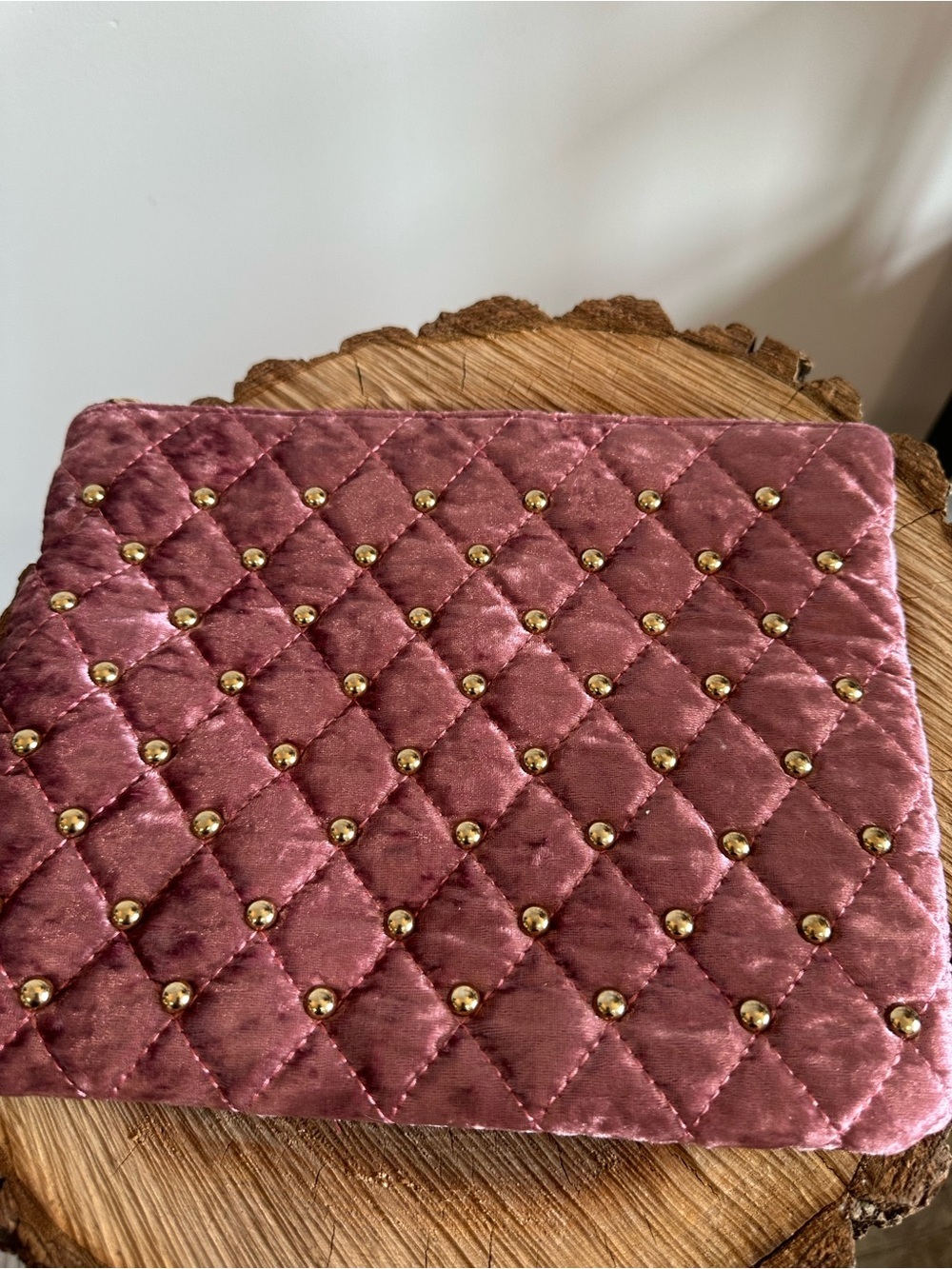 Quilted Velvet Studded Tablet Sleeve in Dusty Rose